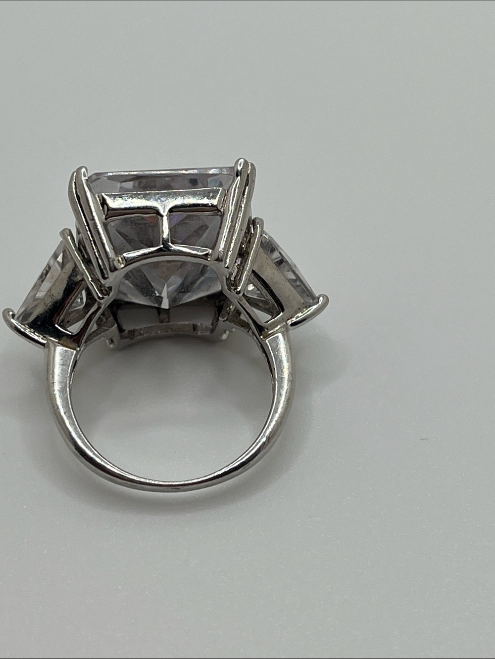 Silver stamped 925 Clear CZ Three-Stone Silver Ring - Picture 7 of 8